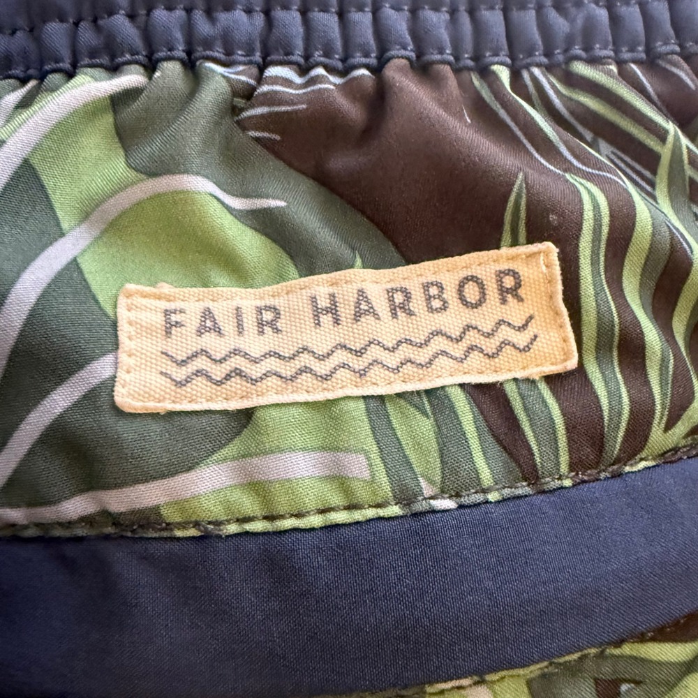 Fair Harbor Mens Tropical Monstera Palm Swim Trunks Blue Green Large 8in Inseam - Picture 7 of 7